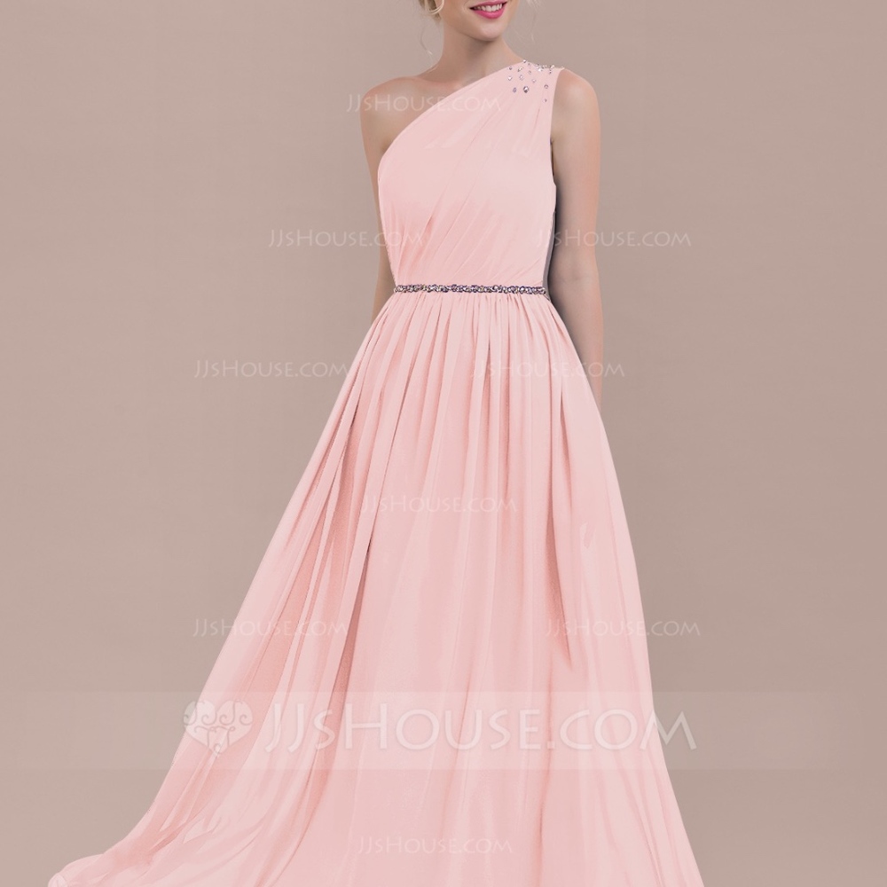 A-Line/Princess One-Shoulder Floor-Length Chiffon